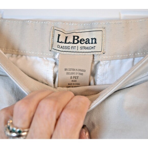 LL Bean Beige/Bone Khakis Side Button Zip Wide Straight Leg Trousers Sz 8P - Picture 3 of 5
